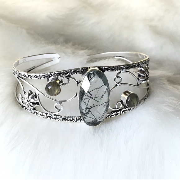 GORGEOUS LAB. CREATED BLACK RUTILE & LABRADORITE. - Picture 1 of 6